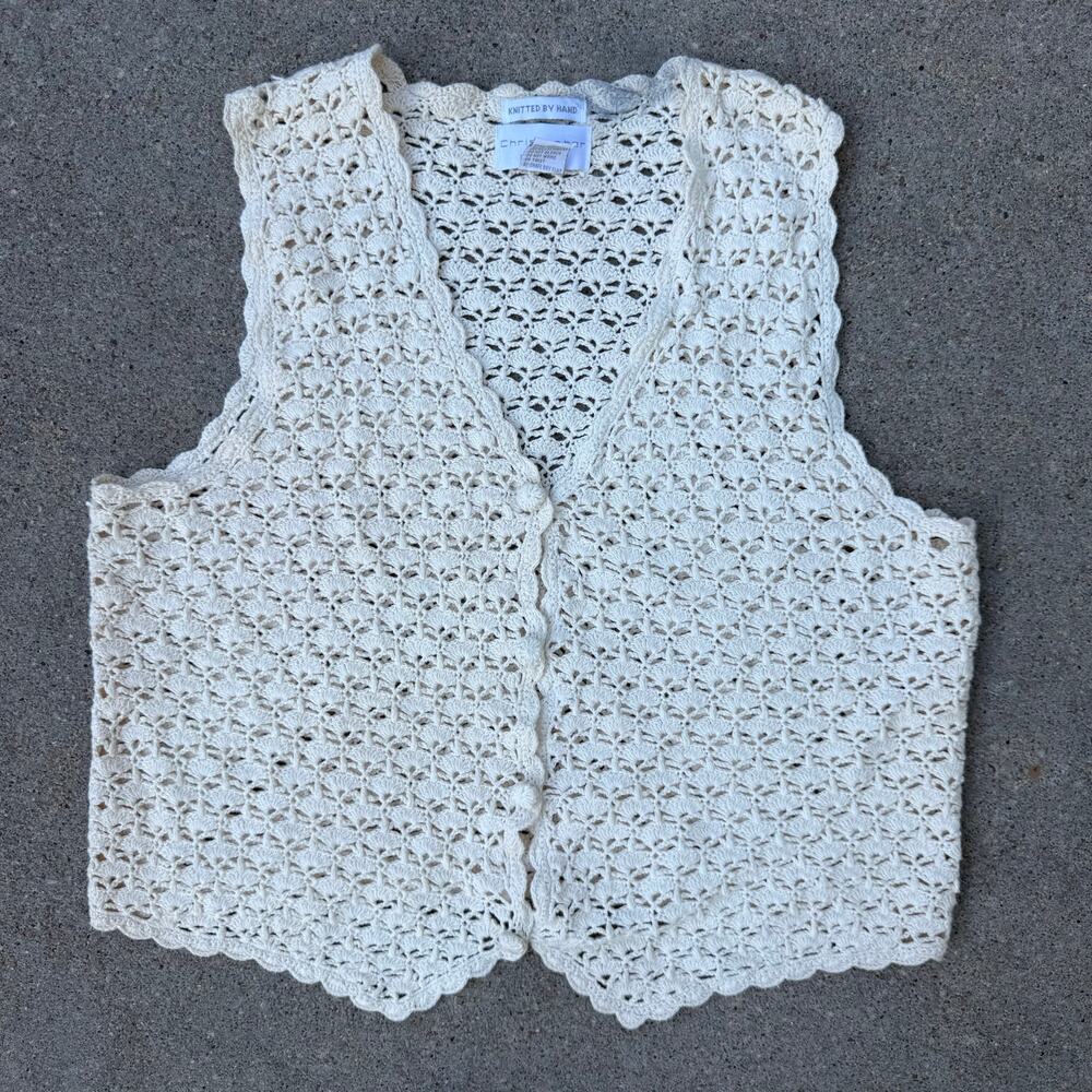 Vintage Christopher & Banks Hand Knit Cream Sweater Vest MEDIUM Cottagecore